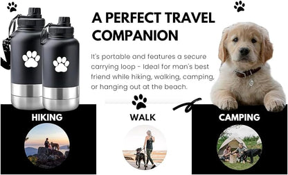 32 Oz Portable Dog Water Bottle & Bowl for Travel- 3 in 1, Stainless Steel, Leak-Proof, Insulated (Curious Cream, 32 Oz)