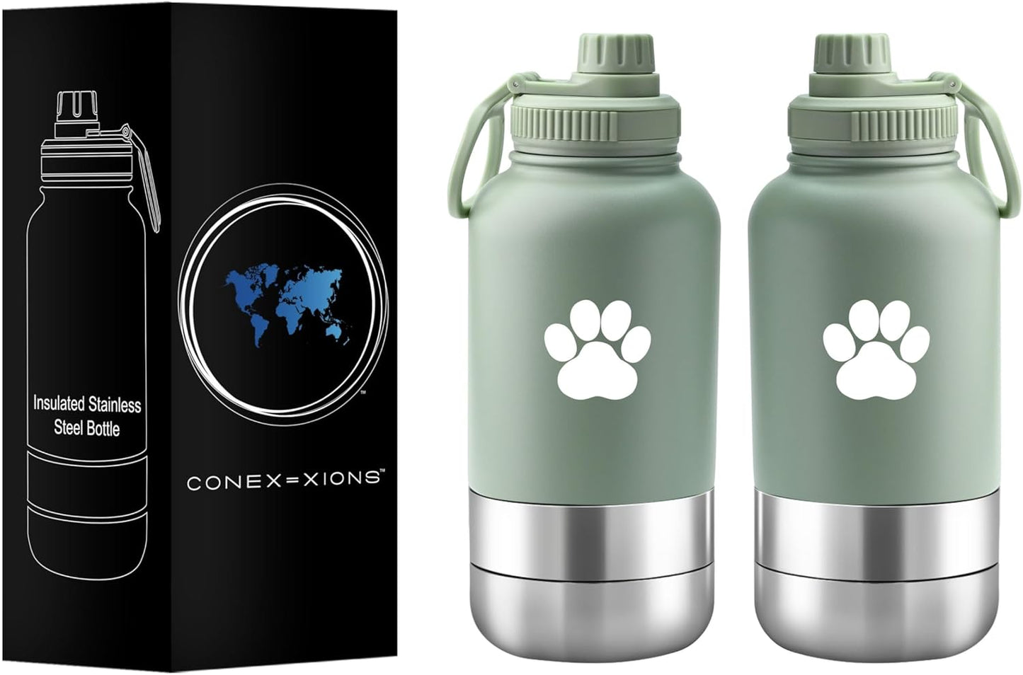 32 Oz Portable Dog Water Bottle & Bowl for Travel- 3 in 1, Stainless Steel, Leak-Proof, Insulated (Curious Cream, 32 Oz)