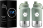 32 Oz Portable Dog Water Bottle & Bowl for Travel- 3 in 1, Stainless Steel, Leak-Proof, Insulated (Curious Cream, 32 Oz)