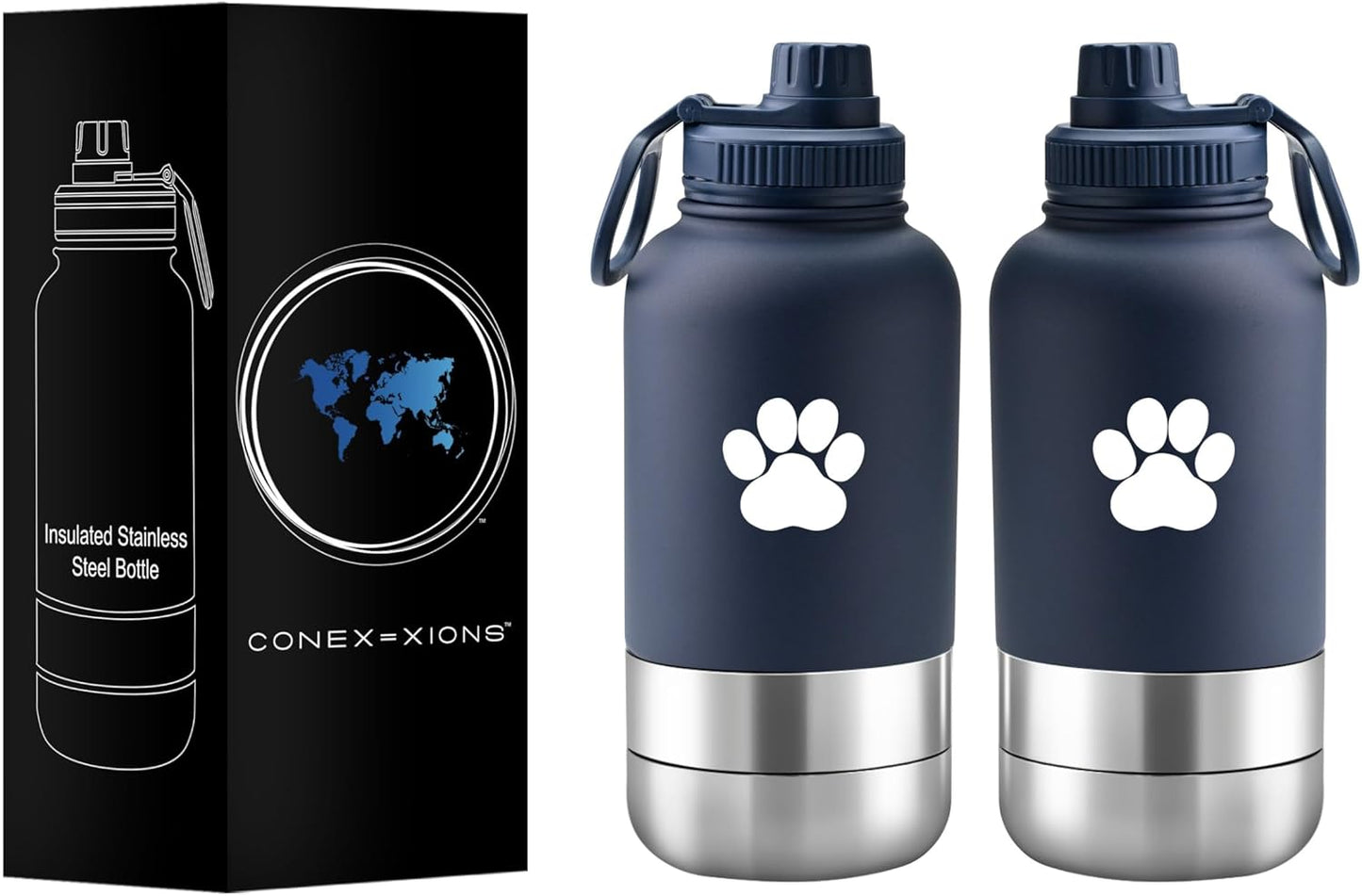 32 Oz Portable Dog Water Bottle & Bowl for Travel- 3 in 1, Stainless Steel, Leak-Proof, Insulated (Curious Cream, 32 Oz)