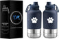 32 Oz Portable Dog Water Bottle & Bowl for Travel- 3 in 1, Stainless Steel, Leak-Proof, Insulated (Curious Cream, 32 Oz)