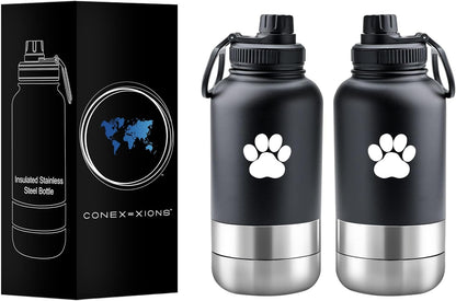 32 Oz Portable Dog Water Bottle & Bowl for Travel- 3 in 1, Stainless Steel, Leak-Proof, Insulated (Curious Cream, 32 Oz)