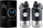 32 Oz Portable Dog Water Bottle & Bowl for Travel- 3 in 1, Stainless Steel, Leak-Proof, Insulated (Curious Cream, 32 Oz)