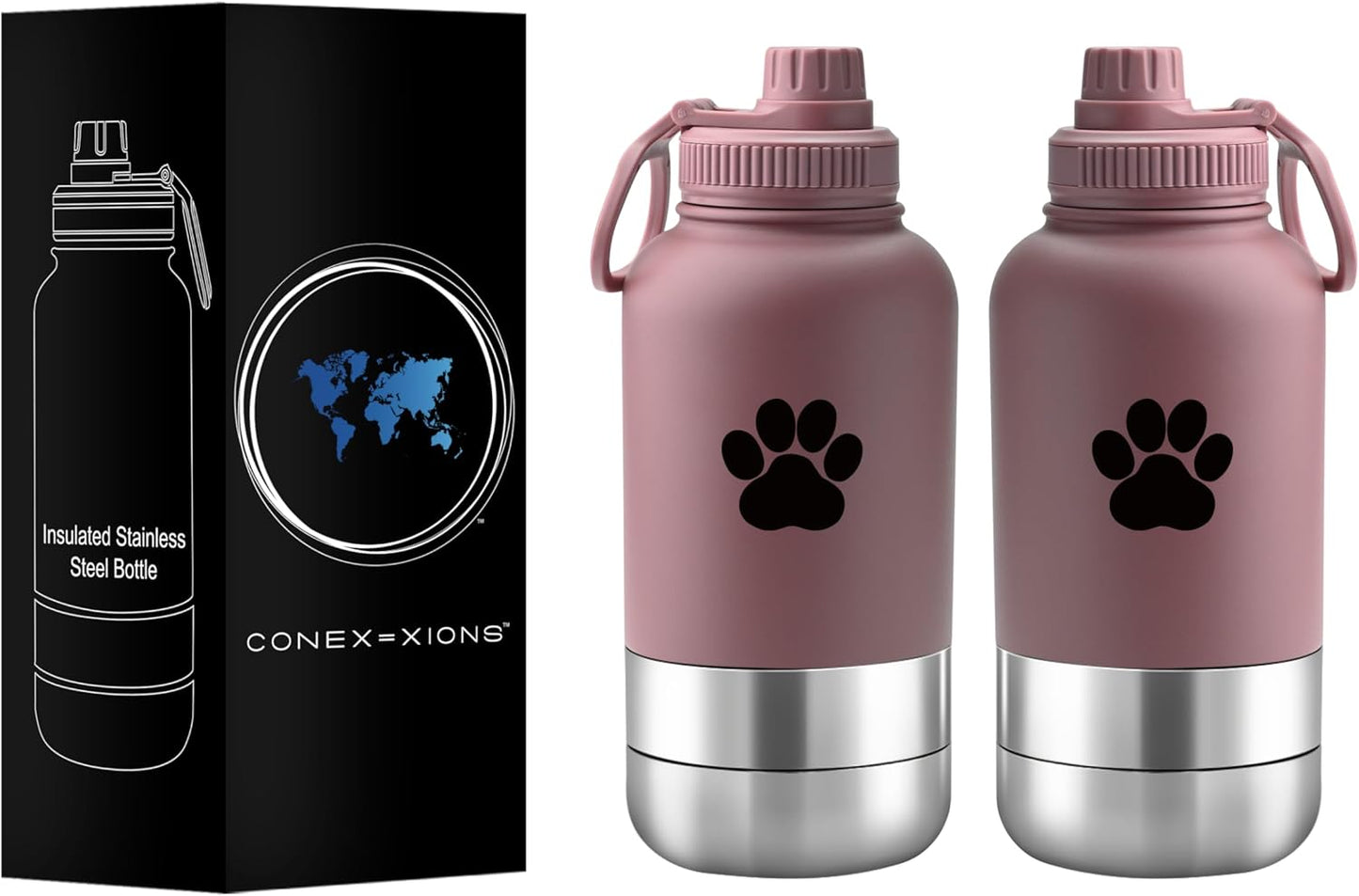 32 Oz Portable Dog Water Bottle & Bowl for Travel- 3 in 1, Stainless Steel, Leak-Proof, Insulated (Curious Cream, 32 Oz)