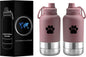 32 Oz Portable Dog Water Bottle & Bowl for Travel- 3 in 1, Stainless Steel, Leak-Proof, Insulated (Curious Cream, 32 Oz)