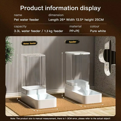Large Capacity Optional Automatic Cat Feeder & Water Dispenser with Gravity Food Storage Container for Cats and Dogs