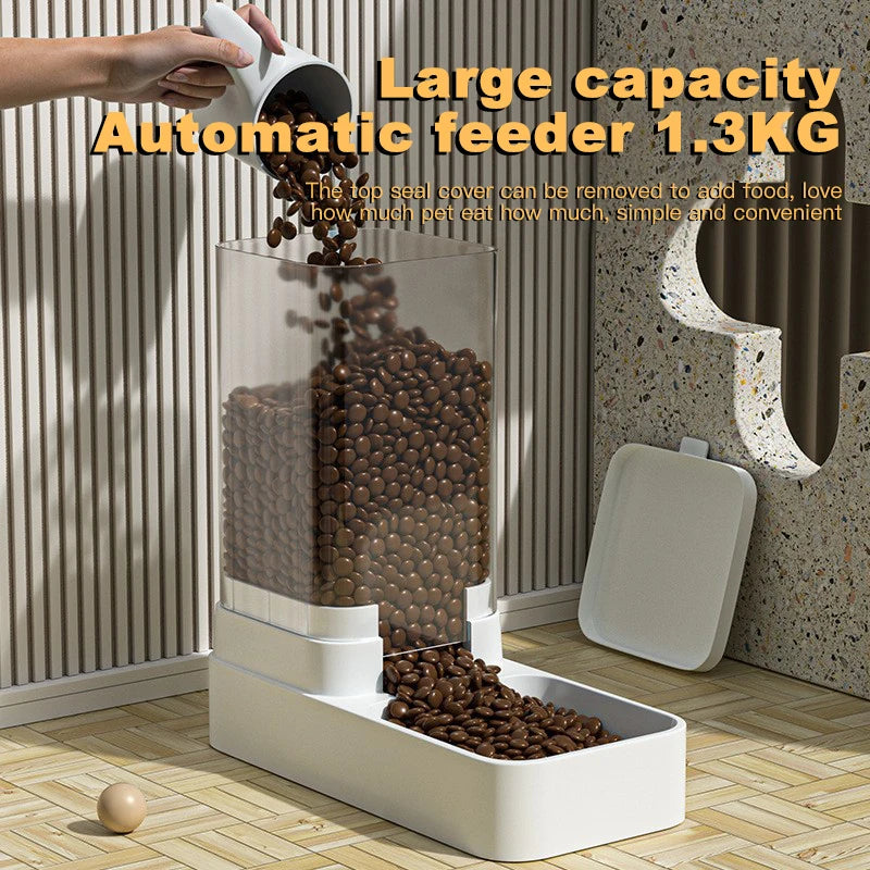 Large Capacity Optional Automatic Cat Feeder & Water Dispenser with Gravity Food Storage Container for Cats and Dogs